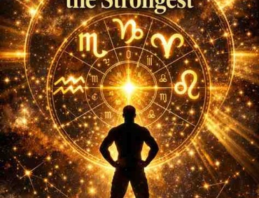 Top 5 mentally strongest zodiac signs illustration with glowing zodiac wheel and powerful silhouette