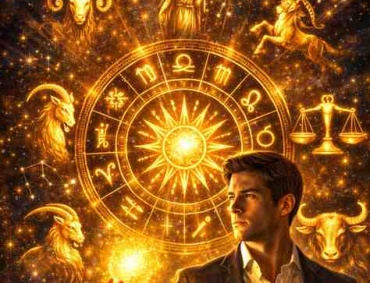Luxury zodiac wheel illustration with Aries, Virgo, Sagittarius, Capricorn, Libra, and Taurus symbols glowing in gold, representing honesty and truth.