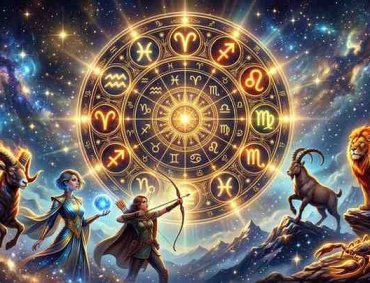 Illustration of the six most independent zodiac signs – Aries, Aquarius, Sagittarius, Capricorn, Leo, and Scorpio – in a glowing zodiac wheel.