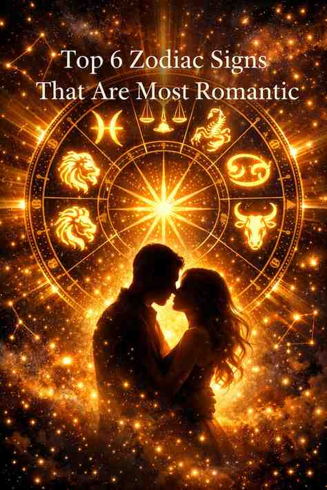 Luxury astrology illustration of glowing zodiac wheel featuring Pisces, Scorpio, Cancer, Leo, Libra, and Taurus with a romantic couple silhouette in a cosmic galaxy background