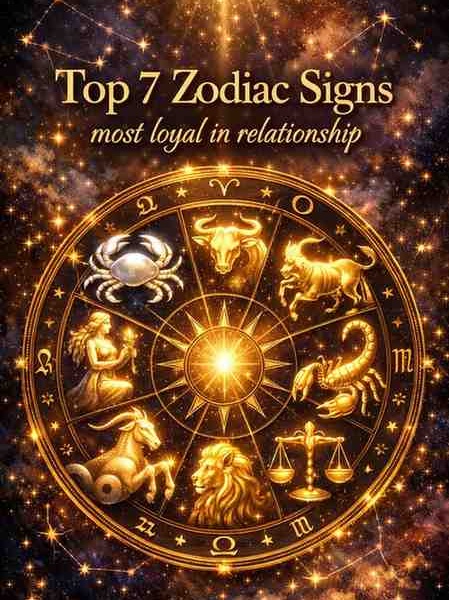 Glowing zodiac wheel highlighting the most loyal zodiac signs in relationships with a cosmic galaxy background