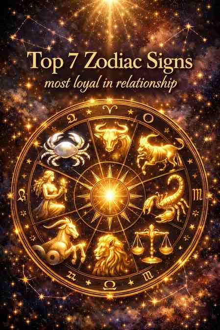 Glowing zodiac wheel highlighting the most loyal zodiac signs in relationships with a cosmic galaxy background