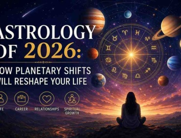 Astrology of 2026 showing planetary shifts, zodiac wheel, and cosmic sky representing life, career, relationships, and spiritual growth