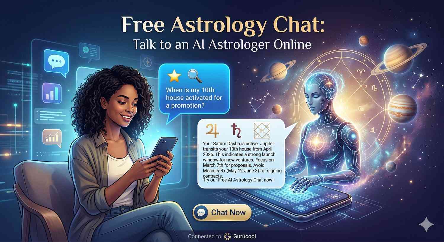 a person talking to AI astrologer free of cost