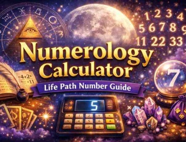 Numerology calculator life path number guide with cosmic background numbers crystal ball and astrology symbols