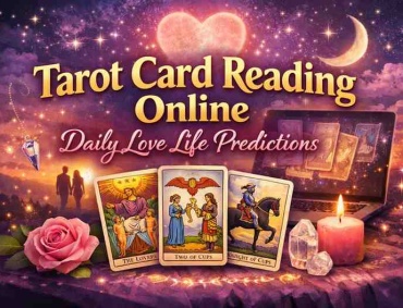 Tarot card reading online for daily love life predictions with love tarot cards and romantic theme