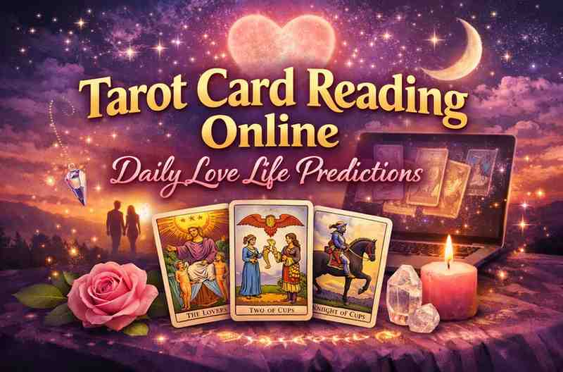 Tarot card reading online for daily love life predictions with love tarot cards and romantic theme