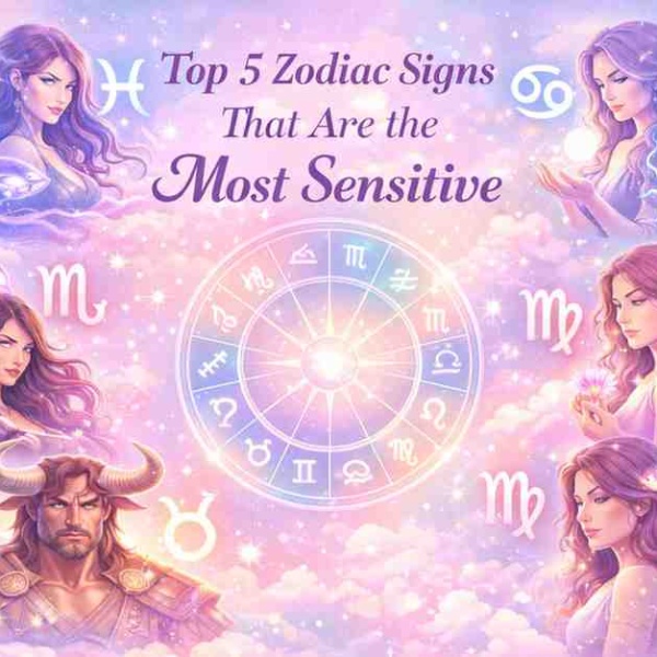 Soft pastel illustration of Pisces, Cancer, Scorpio, Taurus, and Virgo around a glowing zodiac circle with dreamy clouds and sparkles.