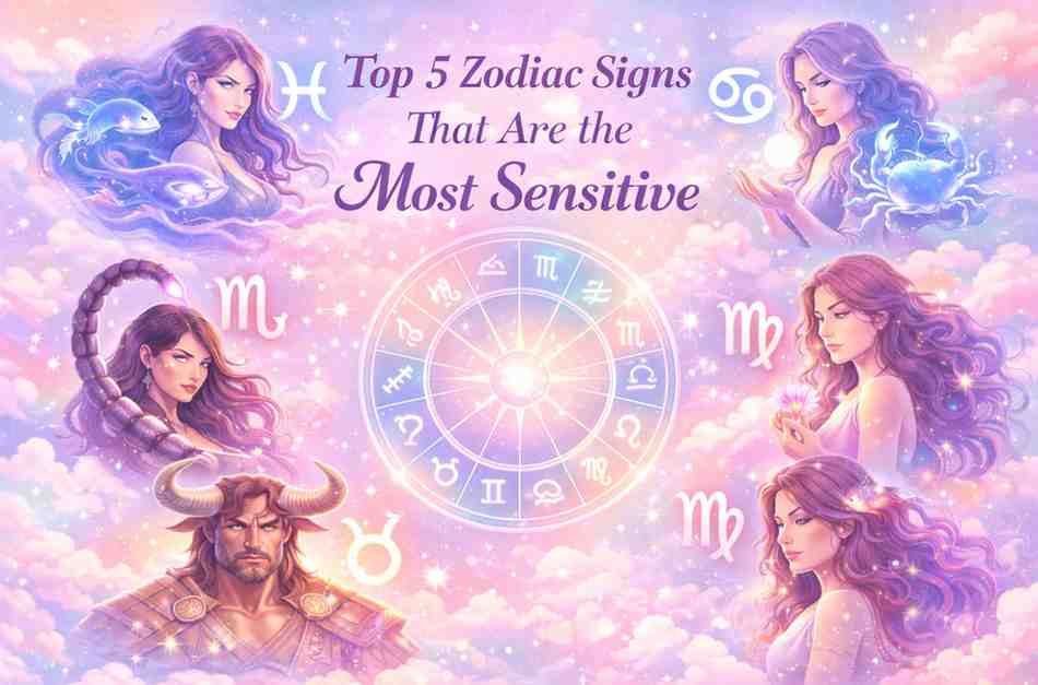 Soft pastel illustration of Pisces, Cancer, Scorpio, Taurus, and Virgo around a glowing zodiac circle with dreamy clouds and sparkles.