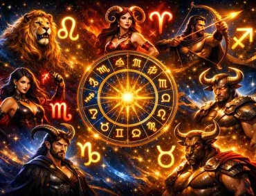 Top confident zodiac signs glowing in a cosmic astrology wheel