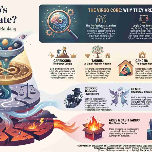 A complete tier-based ranking of all 12 zodiac signs detailing Virgo soulmate compatibility from best to worst.